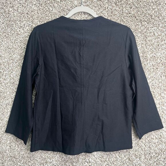 Eileen Fisher Jacket Women’s M Black Washable Stretch Crepe 3/4 Sleeve Full Zip - Picture 5 of 7